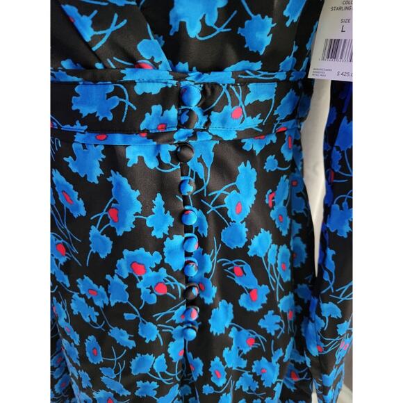 Equipment Femme Womens Blue Black Floral V-Neck Empire Waist Shift Dress NWT L - Picture 7 of 13